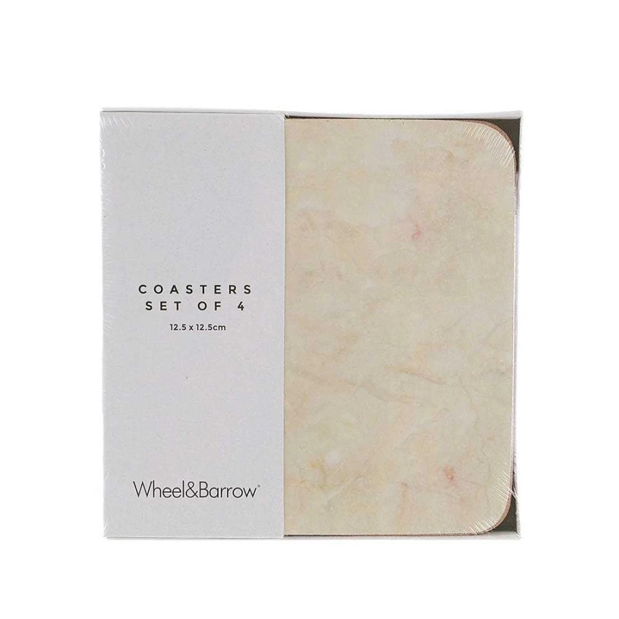 Wheel and Barrow Square Cork Backed Coasters Set of 4 - 12.5cm Blush Stone Drink Coasters for Home Decor