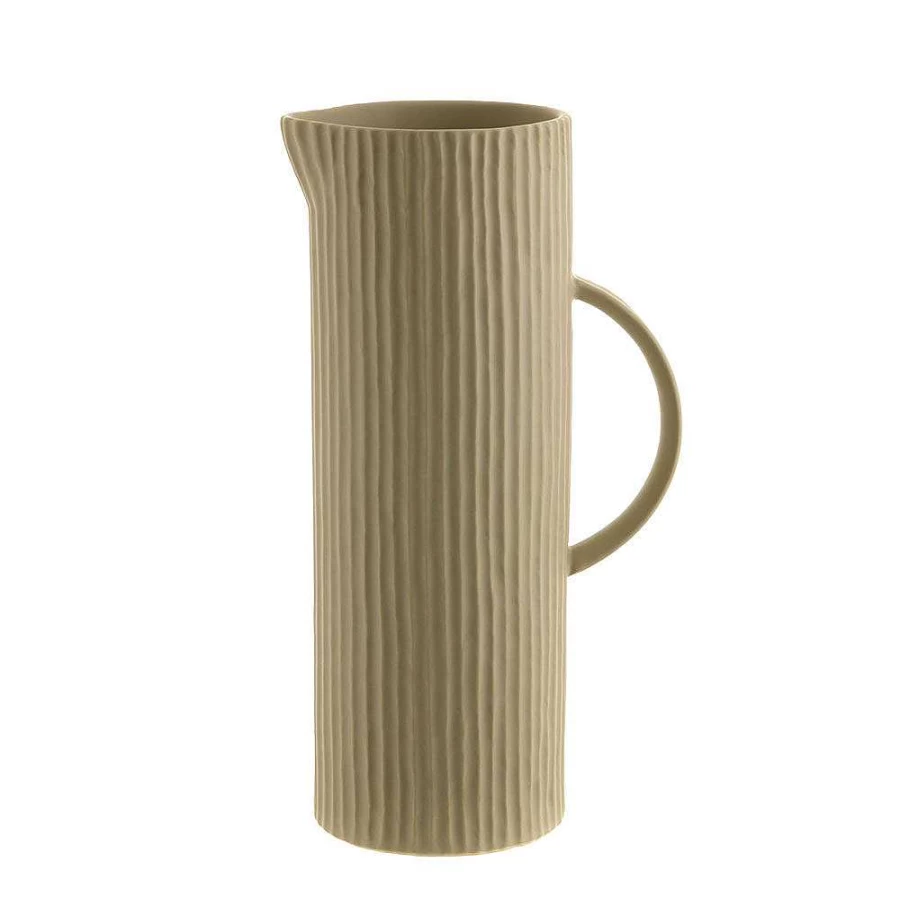 Wheel and Barrow Green Ribbed Pitcher Vogue 27Cm Ceramic Pitcher for Home Decor