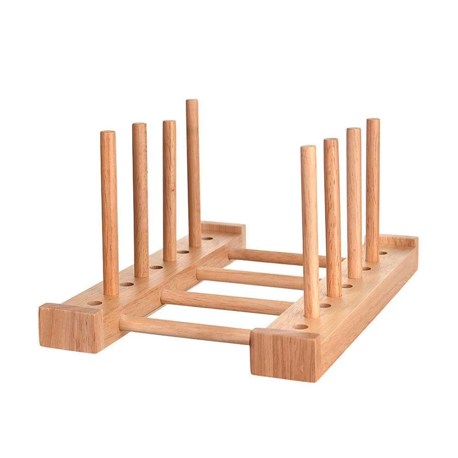 Wheel and Barrow Rubberwood Plate Display Stand 18x25x12cm - Durable Kitchen Countertop Organizer
