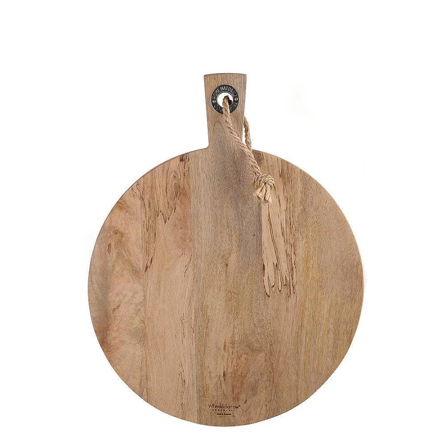 Wheel and Barrow Round Mango Wood Cutting Board 45cm Diameter x 2.5cm Thick