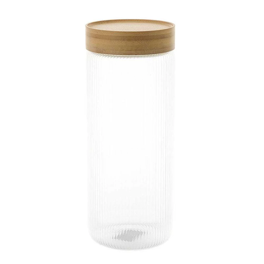 "Wheel and Barrow 1500ml Ribbed Glass Storage Canister – Airtight Kitchen Pantry Container"