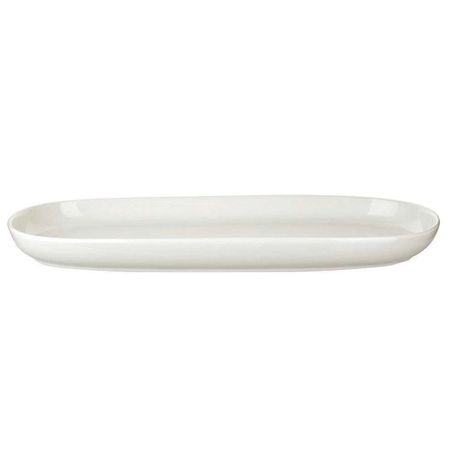 Wheel and Barrow White Porcelain Oval Serving Plate - 42cm x 19cm x 4cm Medium Size Dish for Dining & Entertaining