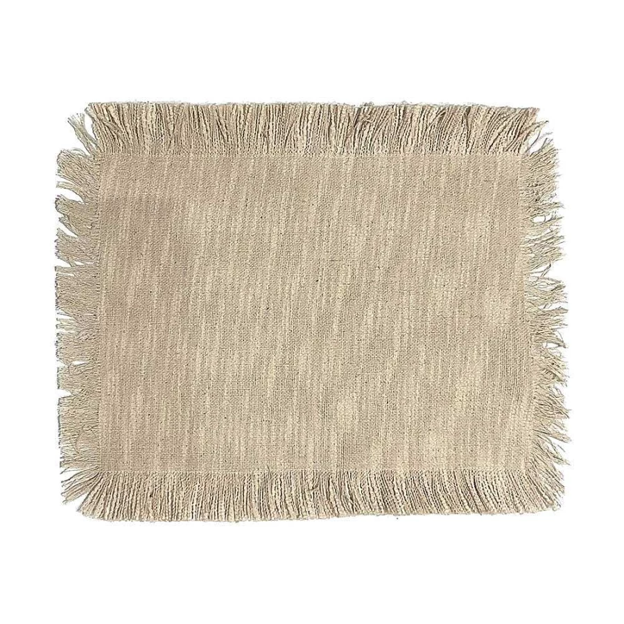 Wheel and Barrow Natural Fringed Placemat 33x48cm - Handwoven Decorative Table Mat