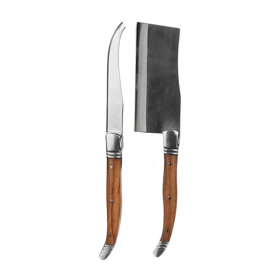 Wheel and Barrow Olive Wood Cheese Knife Set - 2 Piece Handcrafted Cheese Cutlery with Wooden Handle