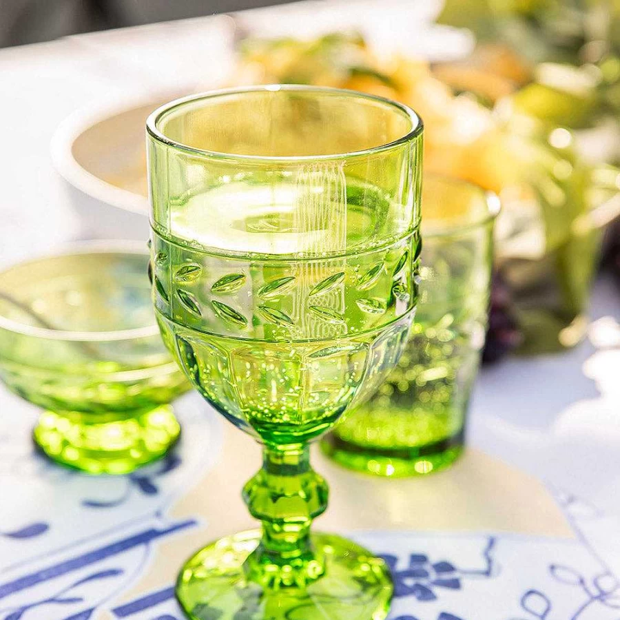 Wheel and Barrow Tuscan Green Wine Glass - 350ml Elegant Drinking Glass for Red and White Wine