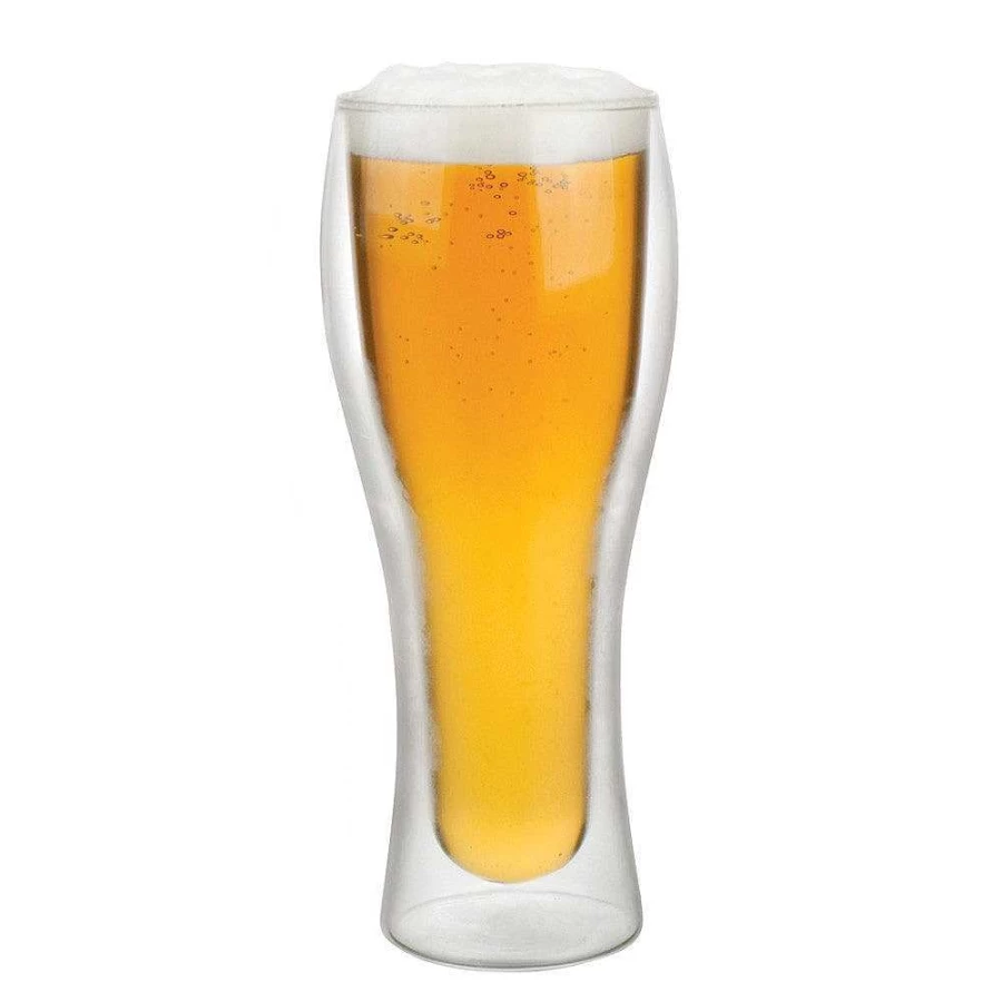 Wheel and Barrow Double Wall Insulated Pilsner Beer Glass - 490ml Clear, Shatterproof for Cold Brews