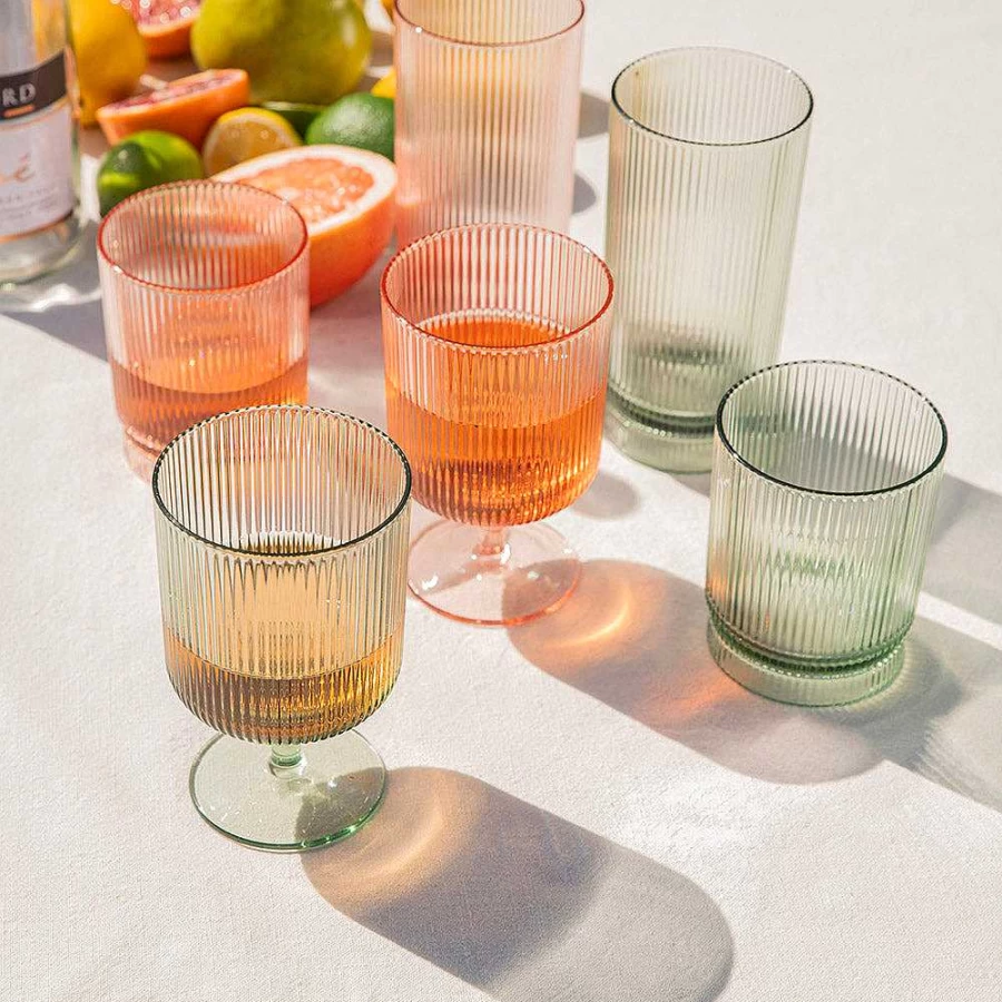 Wheel and Barrow Green Acrylic Ribbed Wine Glass - 295ml Shatterproof Cup for Party and Home Decor