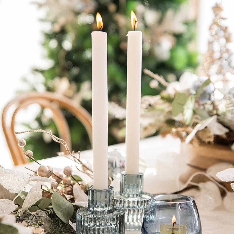 Wheel & Barrow Pale Blue Glass Candle Holder - 8.5x7cm Decorative Table Centerpiece