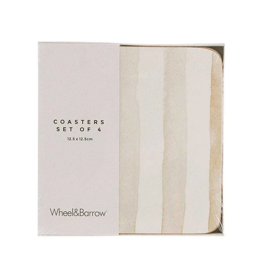 Wheel and Barrow Square Cork Backed Coasters Set of 4 - Neutral Stripe Design 12.5cm Home Bar Accessories