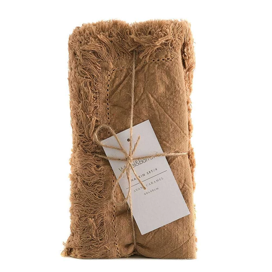Wheel and Barrow Avani 4-Piece Caramel Napkin Set 40x40cm - Premium Linen Table Napkins