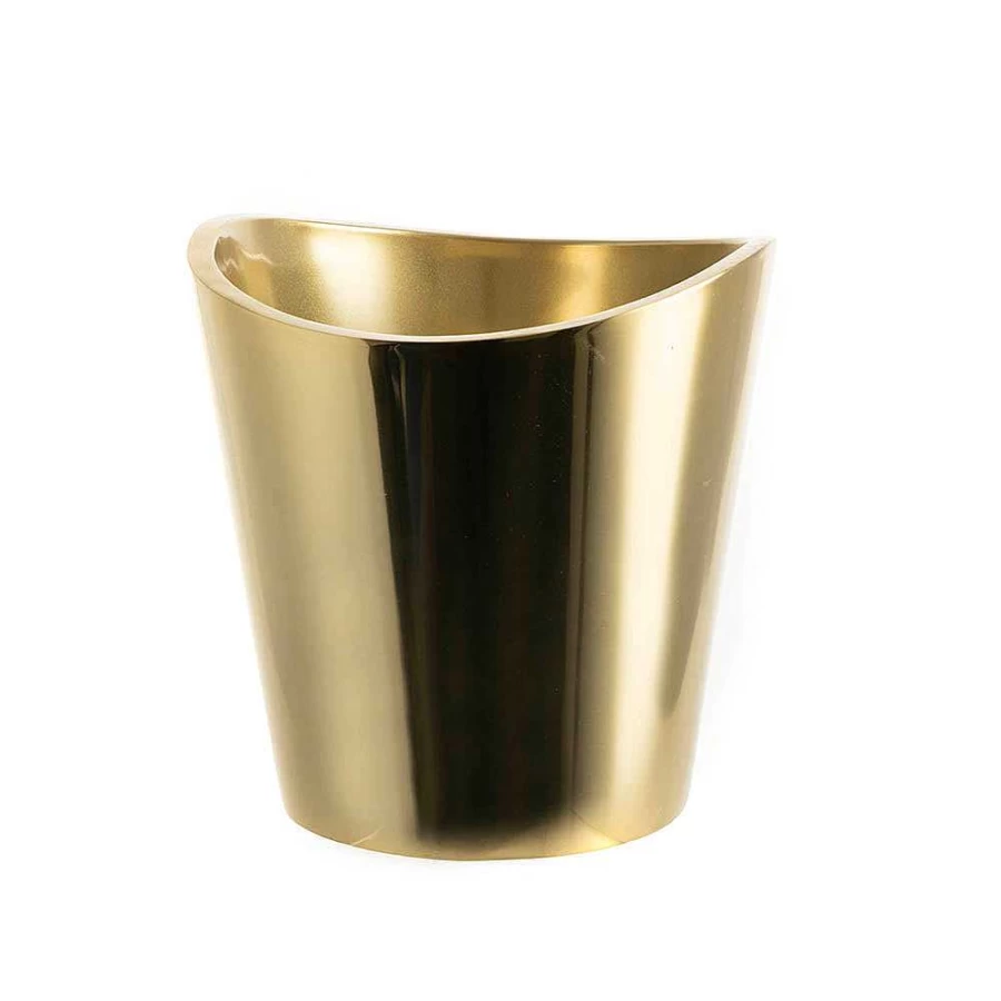 Wheel and Barrow Gold Stainless Steel Round Wave Cut Medium Wine Cooler Chiller