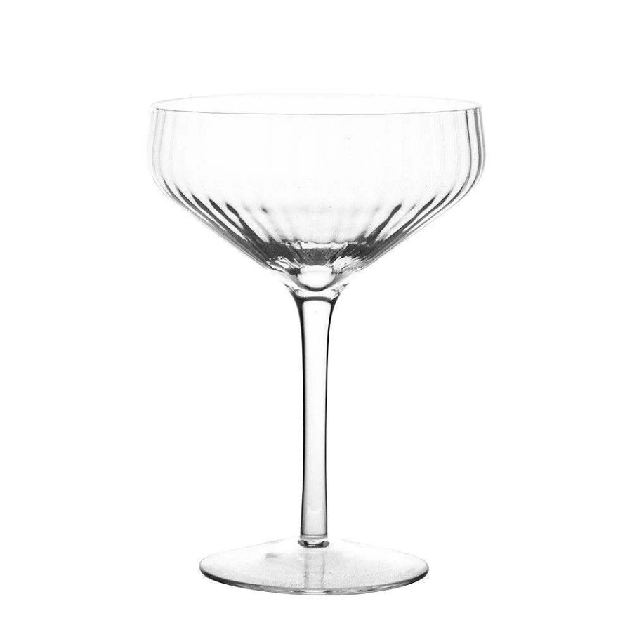 Wheel and Barrow Clear Ribbed Coupe Glass 255ml - Optic Design for Cocktails and Drinks