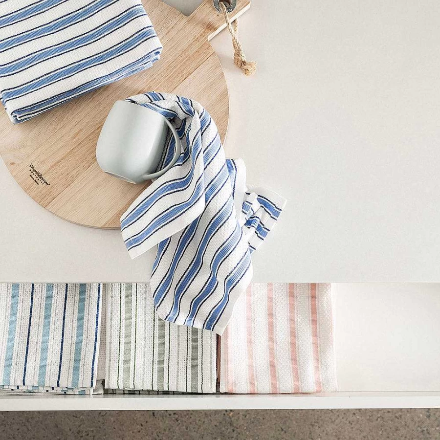 Wheel and Barrow 4-Piece Tea Towel Set in Marine & Midnight Stripes - Premium Cotton Kitchen Towels