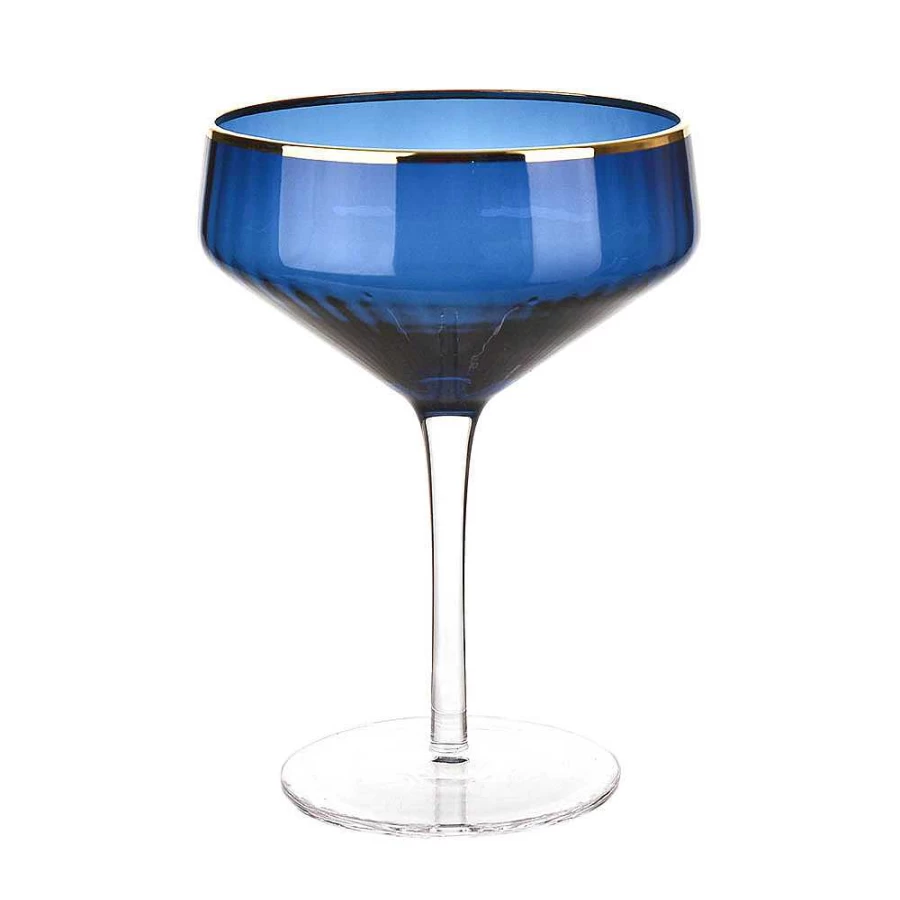 Wheel and Barrow Optic Coupe Glass 255ml - Navy Blue with Gold Rim - Elegant Cocktail Glass for Modern Barware