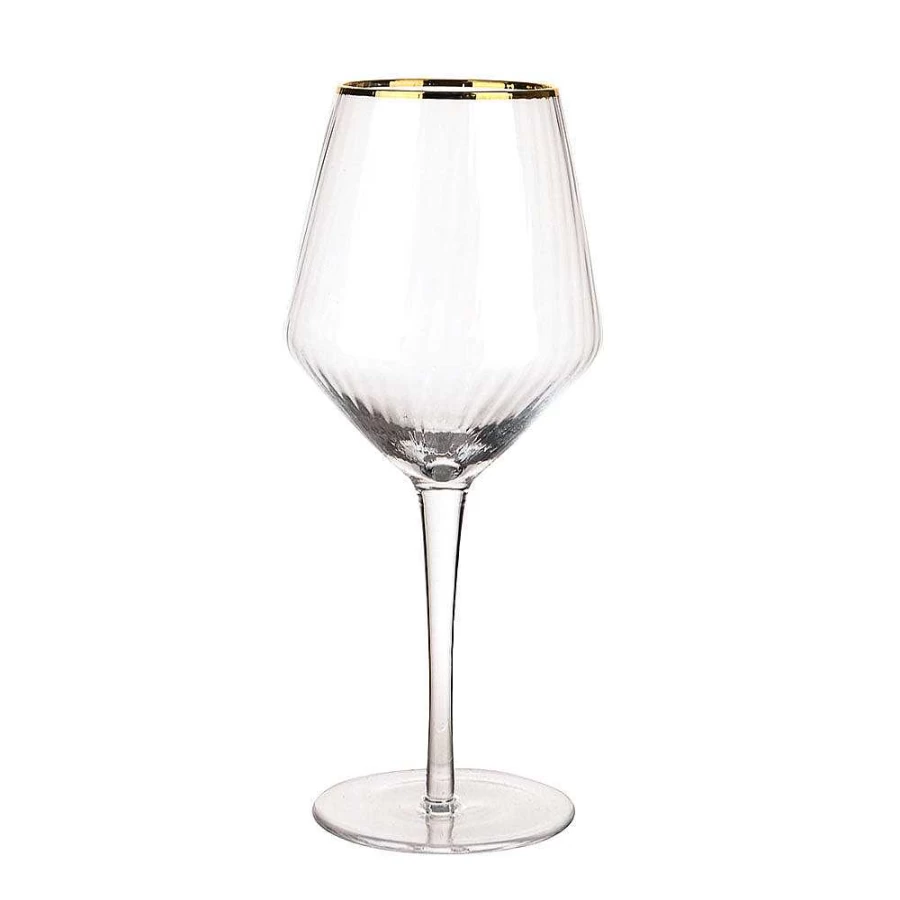 Wheel and Barrow Premium Optic Wine Glass with 24K Gold Rim - 720mL Crystal Clear Elegant Stemware for Red & White Wine