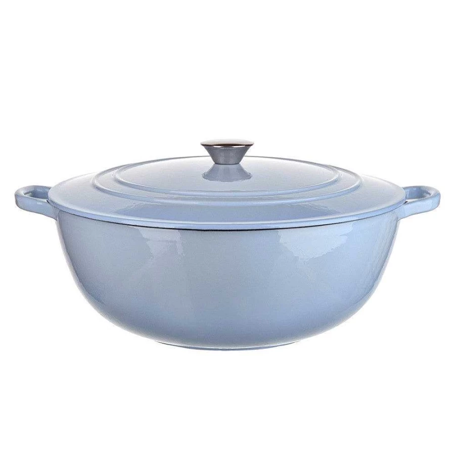 Wheel and Barrow 7L Cast Iron Dutch Oven Pot - Pale Blue Enameled Cookware for Baking & Stovetop