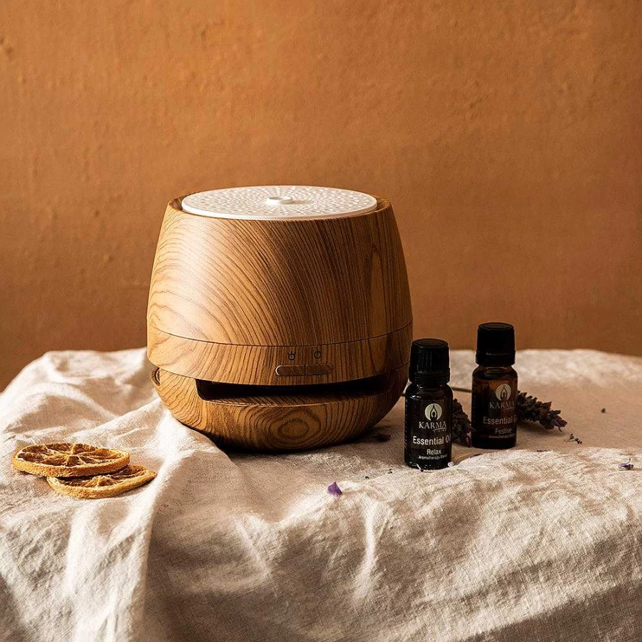 Wheel and Barrow Rechargeable 150ml Ultrasonic Bluetooth Essential Oil Diffuser - White Woodgrain Aromatherapy