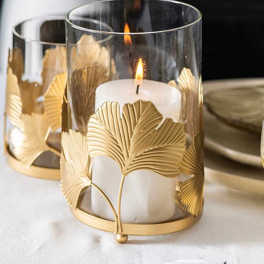 Wheel and Barrow Gold Ginkgo Leaf Tealight Candle Holder 13cm x 9.5cm Decorative Home Decor