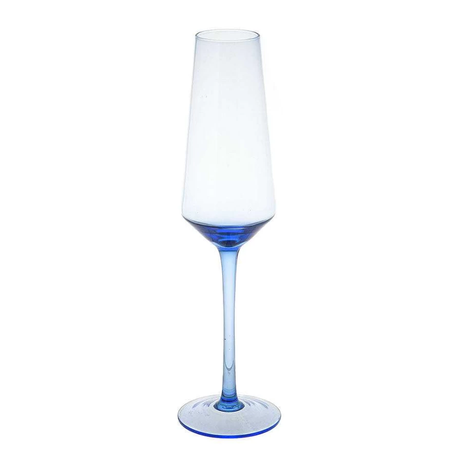 Wheel and Barrow Cornflower Blue Champagne Flutes - Set of 2, 240ml Elegant Glass Flutes for Celebrations
