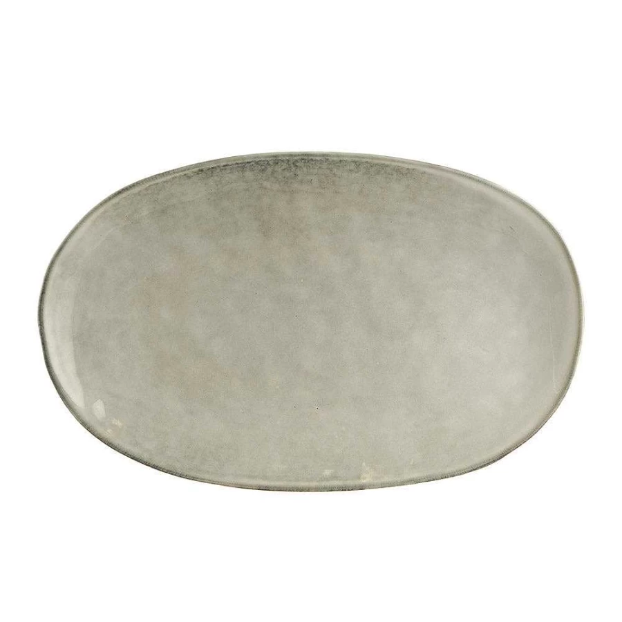 Wheel and Barrow Olive Green Stoneware Oval Serving Platter 37cm x 23cm Dish