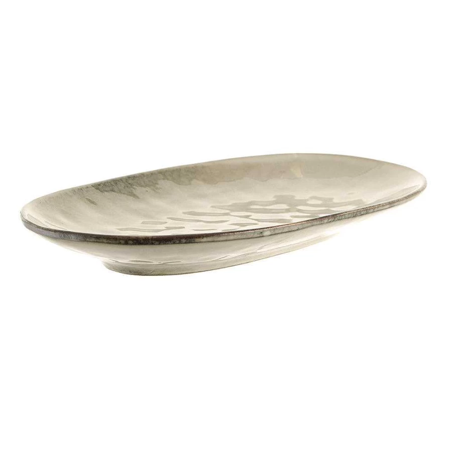 Wheel and Barrow Olive Green Stoneware Oval Serving Platter 37cm x 23cm