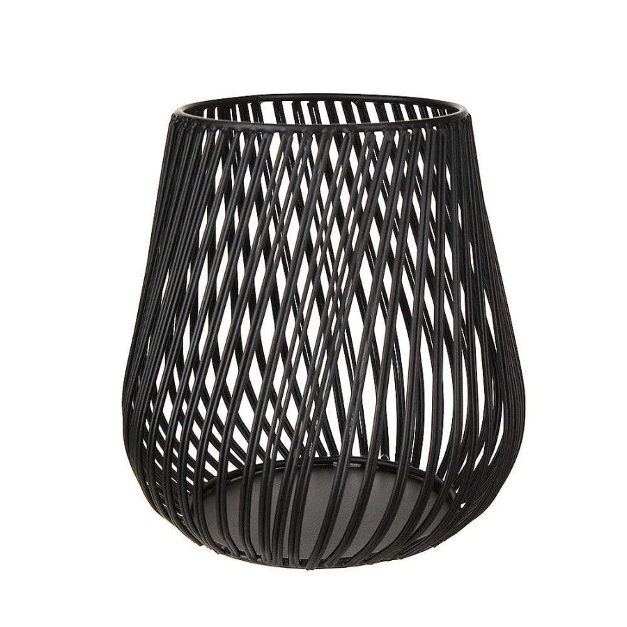 Wheel and Barrow Matte Black Iron Tealight Holder with Swirl Design - 16x13cm Decorative Candle Stand