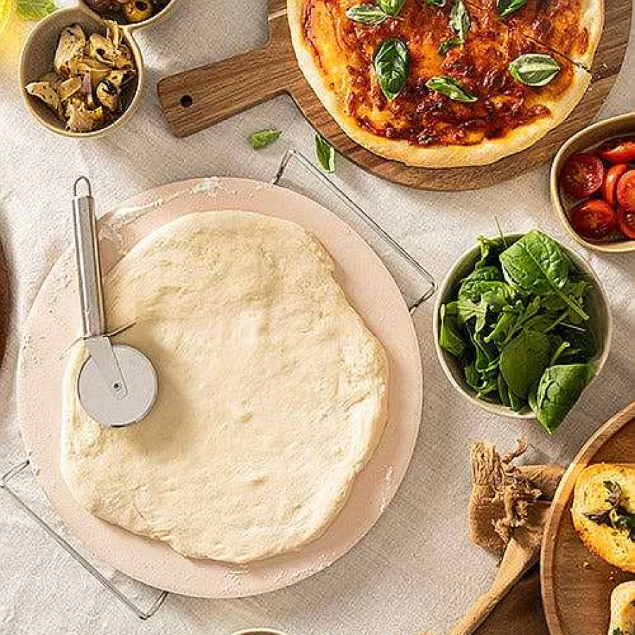 Wheel and Barrow 33cm Pizza Stone with Cooking Rack & Stainless Steel Pizza Cutter – Premium Baking Stone for Oven and Grill