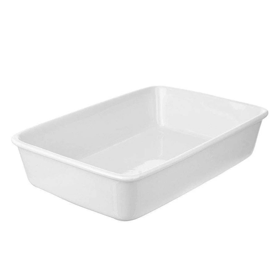 Wheel and Barrow White Rectangle Lasagna Dish 36x25x8cm Ceramic Baking Pan