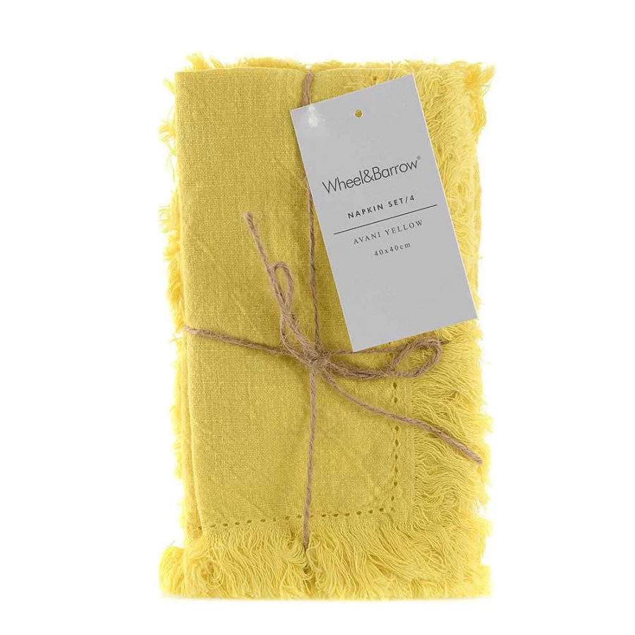 "Wheel and Barrow Avani 4-Pack Yellow 40x40cm Premium Napkins Set"