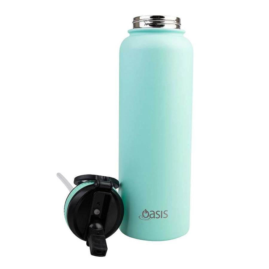 Wheel and Barrow 1.1L Mint Green Water Bottle with Sipper Straw - Insulated Oasis Design for Hydration