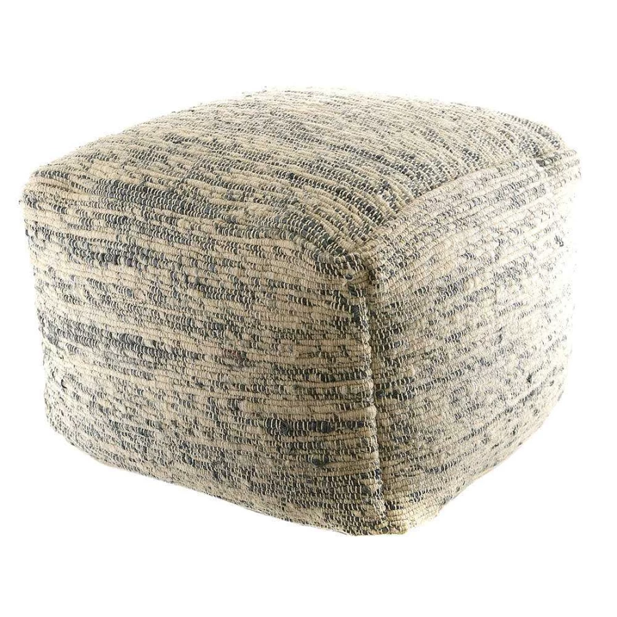 Wheel and Barrow Square Pouf Ottoman 50x50x35cm in Natural and Grey Colors for Living Room Seating