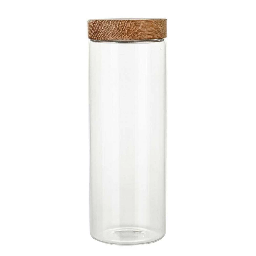 Wheel and Barrow 1.7L Glass Storage Jar with Oak Wood Lid - XX Large Airtight Container for Kitchen Pantry Organization