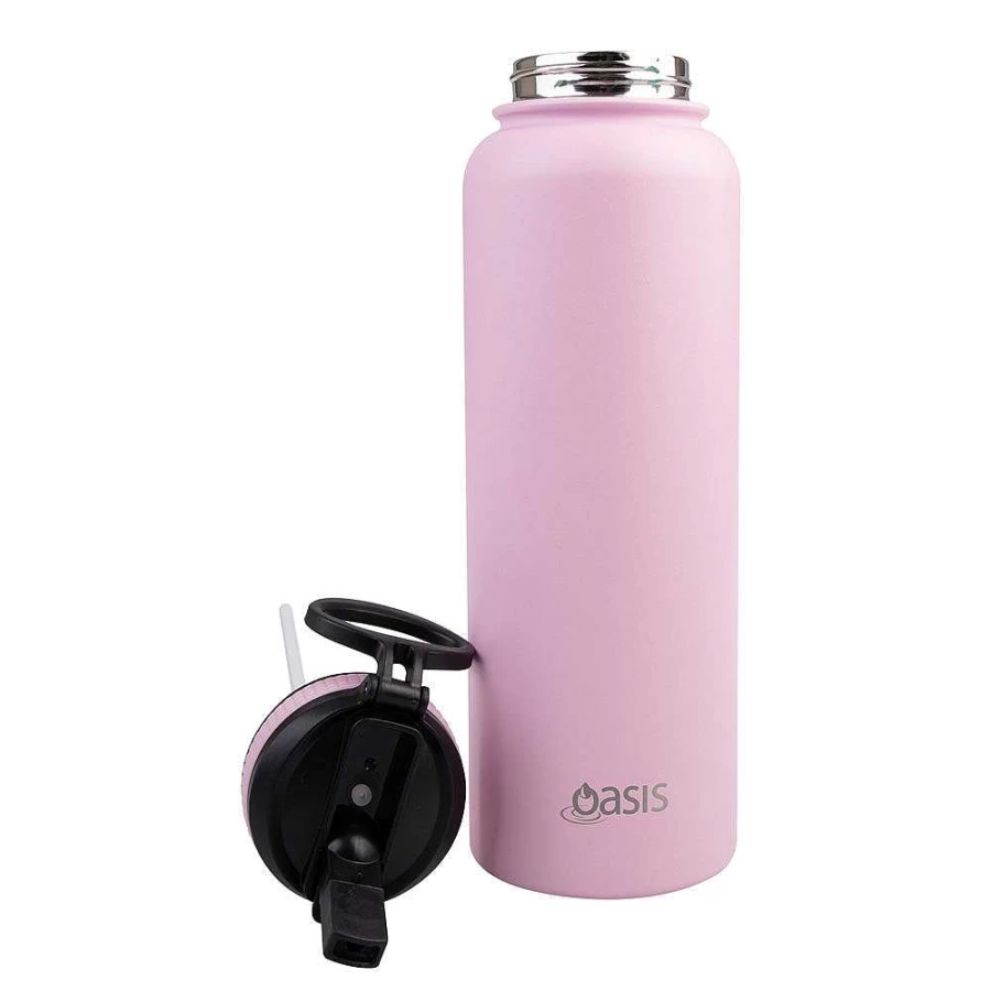 Wheel and Barrow 1.1L Pink Oasis Water Bottle with Straw - BPA Free Leak Proof Sipper for Kids & Adults