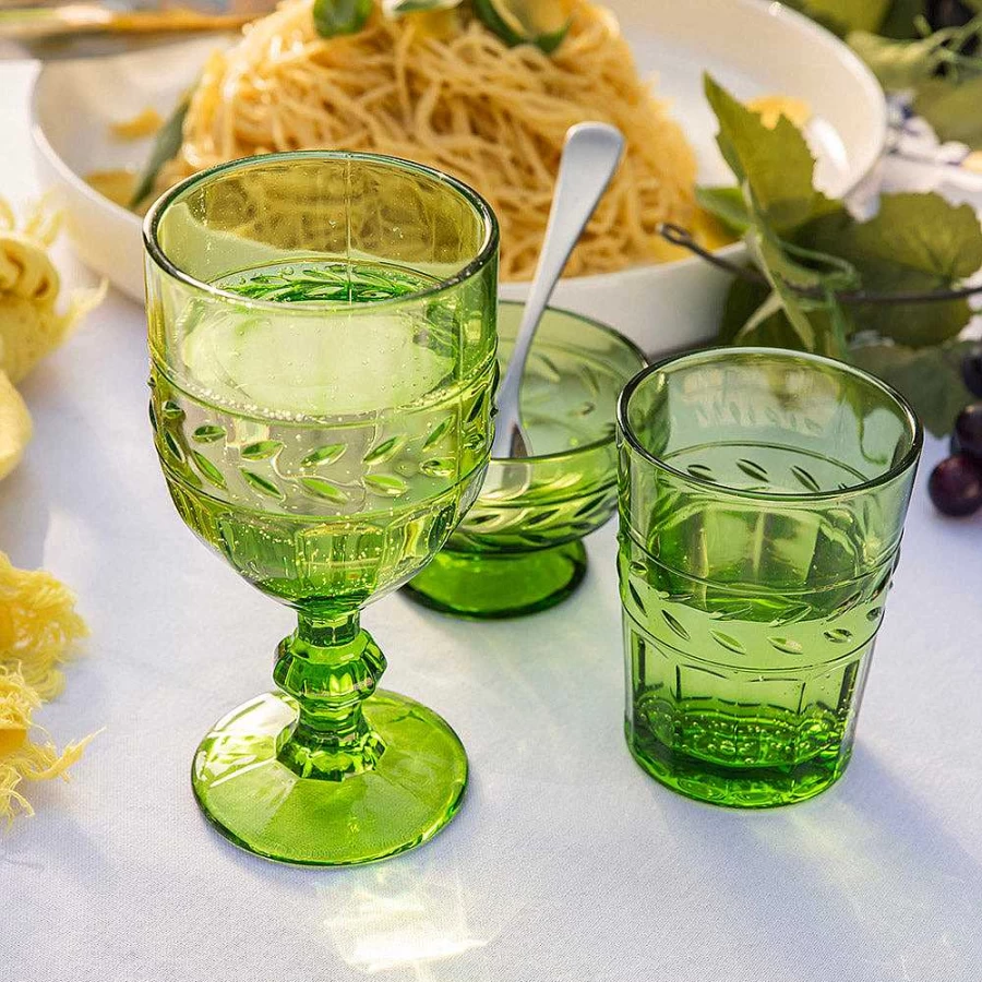 Wheel and Barrow Tuscan Green Glass Tumbler - 310ml Insulated Cup for Hot & Cold Drinks