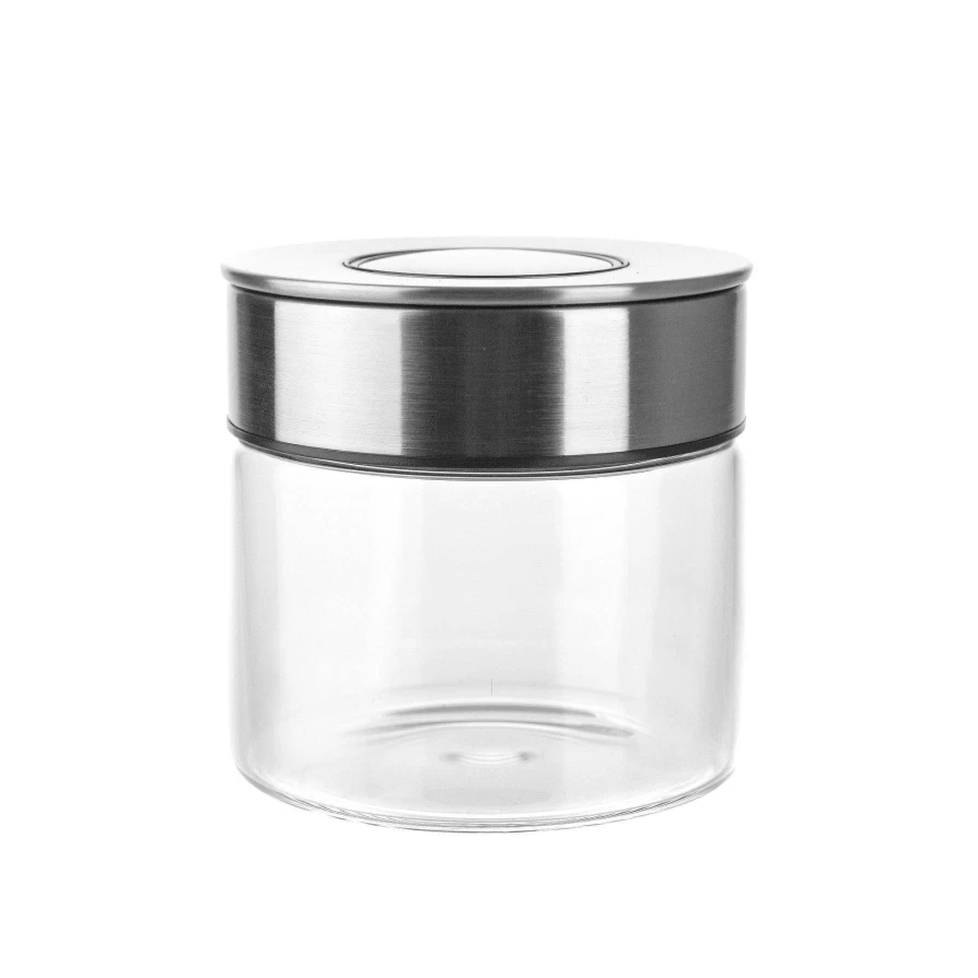 Wheel and Barrow 400ml Small Glass Storage Jar with Stainless Steel Airtight Press Lid