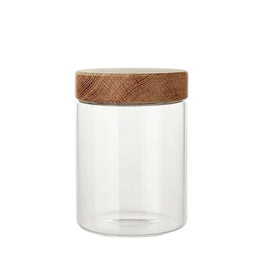 Wheel and Barrow 700ml Glass Storage Jar with Oak Wood Lid - Airtight Medium Container for Kitchen Pantry Organization