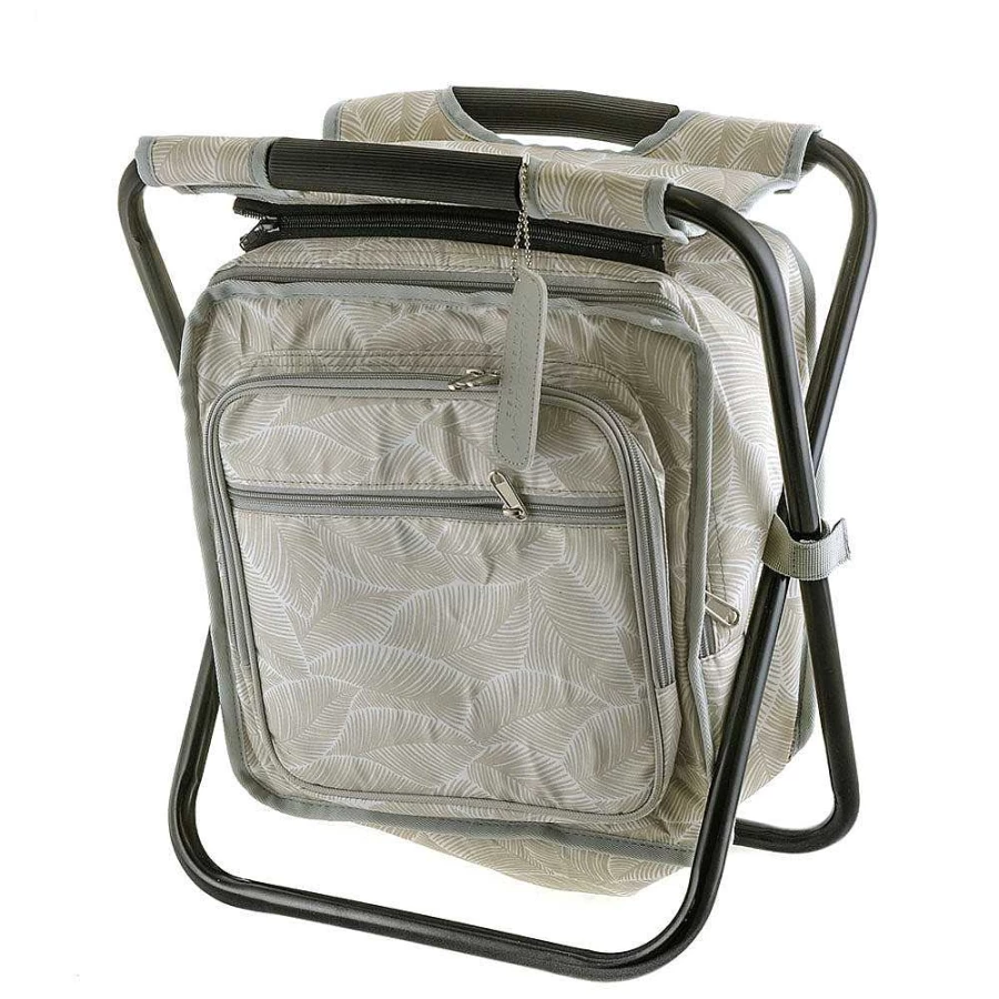 Wheel and Barrow Insulated Picnic Cooler with Stool - Portable Leaf Print Design for Outdoor Gatherings