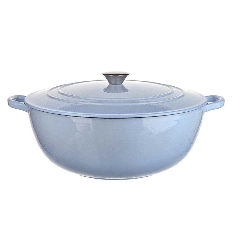 Wheel and Barrow 7L Cast Iron Dutch Oven Pot - Pale Blue Enameled Cookware for Slow Cooking & Baking