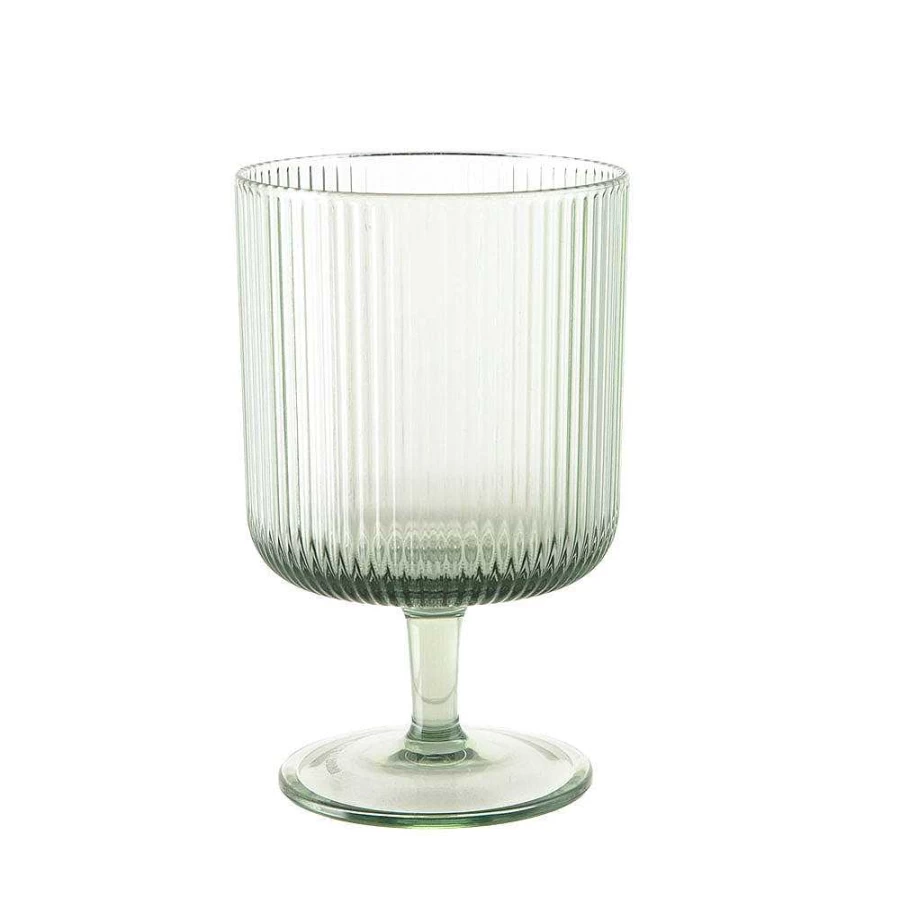 Wheel and Barrow Green Acrylic Ribbed Wine Glass - 295ml Shatterproof Cup for Outdoor Drinking