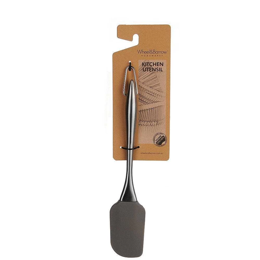 Wheel and Barrow Premium Grey Silicone Spatula with Stainless Steel Handle - 26cm x 5cm Kitchen Utensil for Baking & Cooking