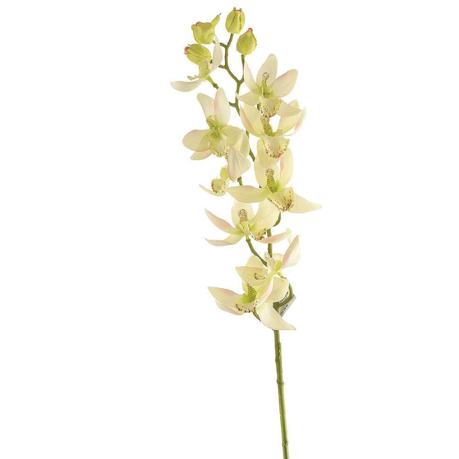 Wheel & Barrow Artificial Cymbidium Orchid Stem - 76cm Realistic White & Green Fake Flower for Home Decor