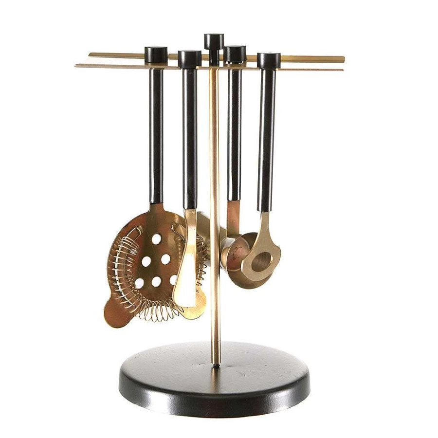 Wheel and Barrow Gold and Black Coated Premium Bar Tool Set for Cocktails