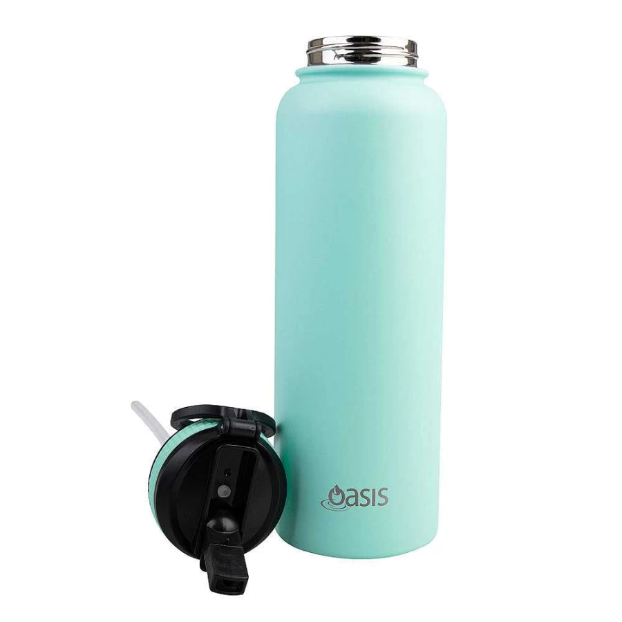 Wheel and Barrow 1.1L Mint Green Water Bottle with Straw - Leak Proof BPA Free Sipper for Hydration