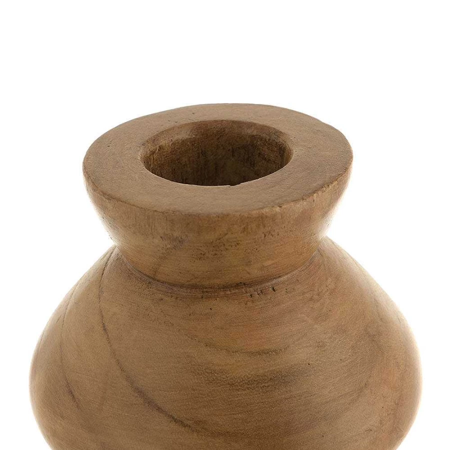 Wheel and Barrow Dark Brown Wood Vase - 29cm Tall, 16cm Wide Handcrafted Decorative Planter