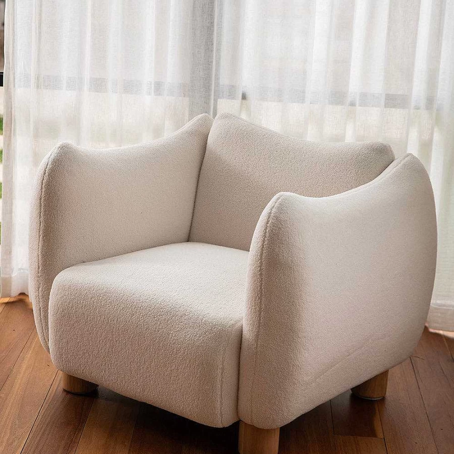 Wheel and Barrow Cloud Cream Teddy Chair - 91.5x81x72cm Plush Comfort Lounge Seat