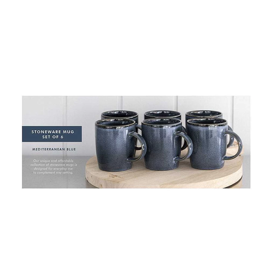 Wheel and Barrow 6-Piece Mediterranean Blue Stoneware Coffee Mug Set – Durable & Stylish Ceramic Cups
