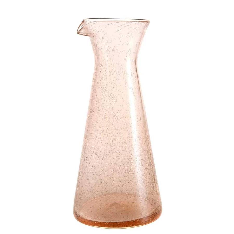 Wheel and Barrow Rose Pink Glass Carafe - 985ml Bubble Design Pitcher for Water & Beverages