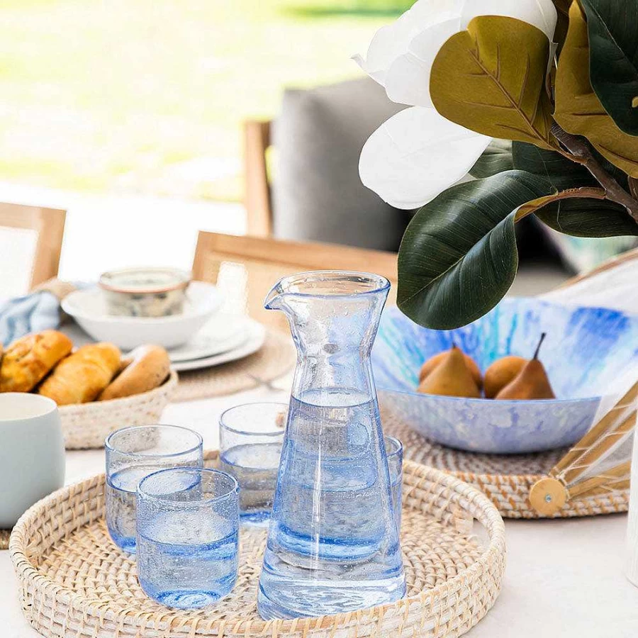 Wheel and Barrow Blue Glass Carafe with Bubble Design - 985ml Capacity