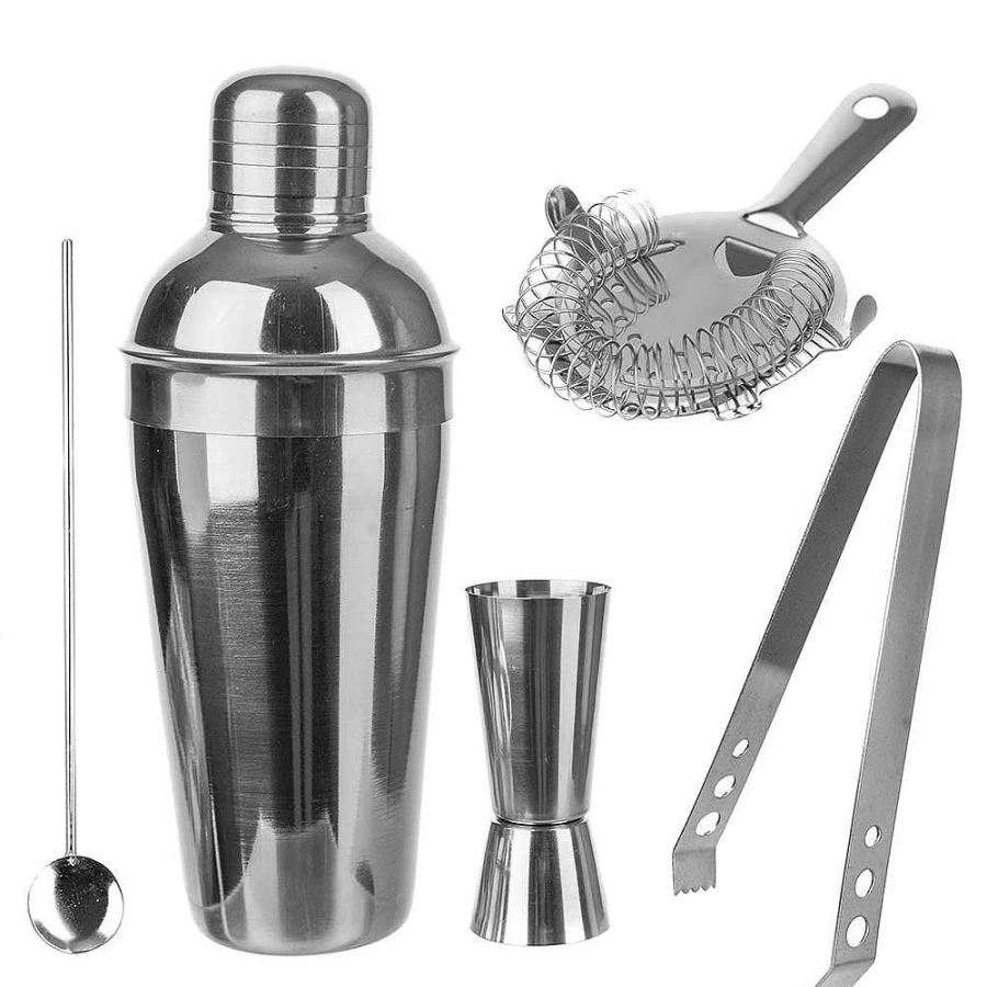 "Wheel and Barrow 5-Piece Stainless Steel Cocktail Shaker Set with Cylinder"