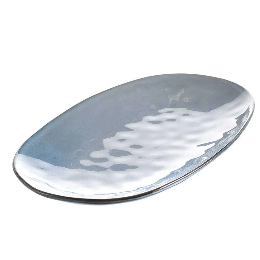 Wheel and Barrow Light Blue Oval Stoneware Platter 37x23cm - Handcrafted Ceramic Serving Dish